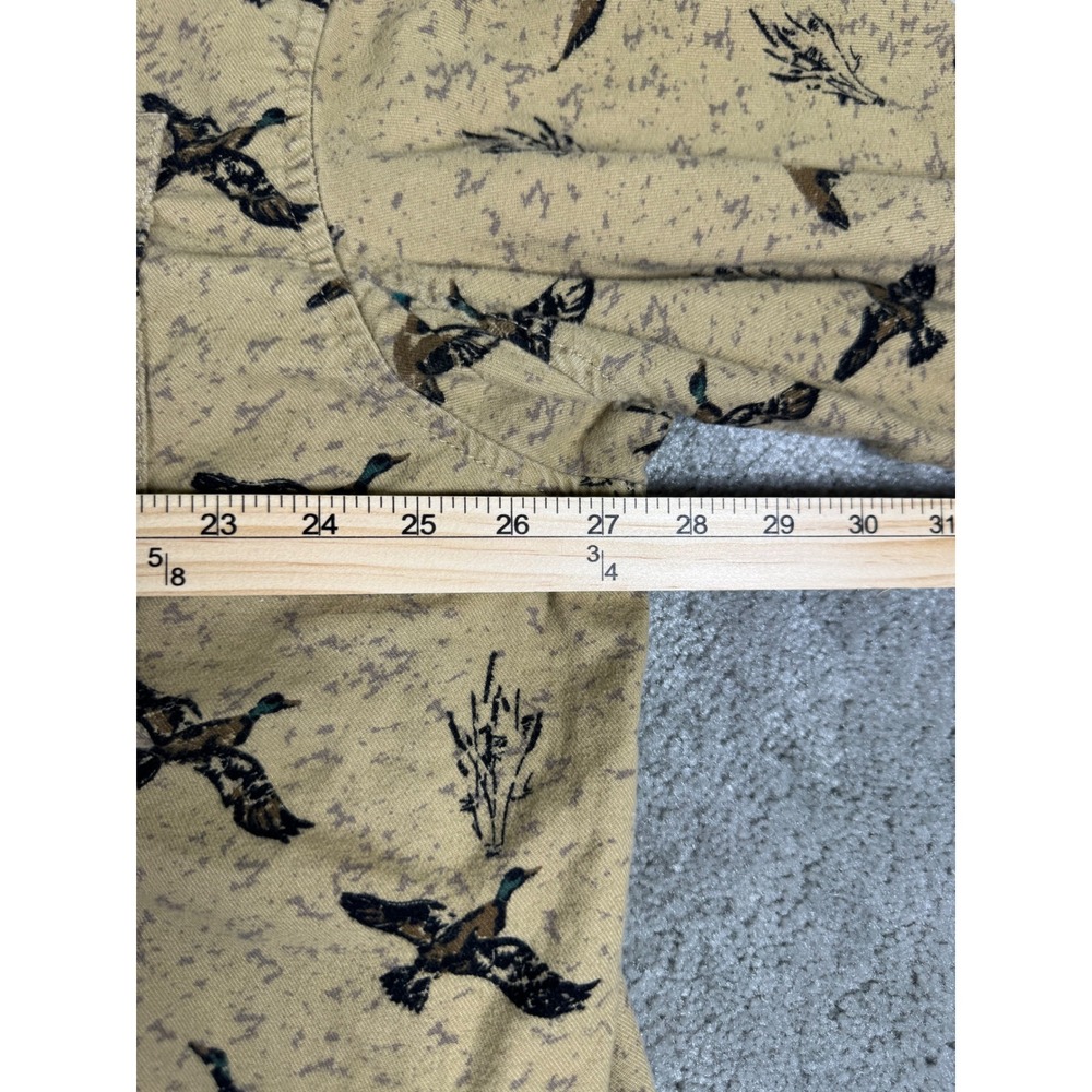 Duluth Trading Co Mens 2XL Tall Relaxed Fit Mallard Duck Print Cotton Shirt Tan - Picture 4 of 6